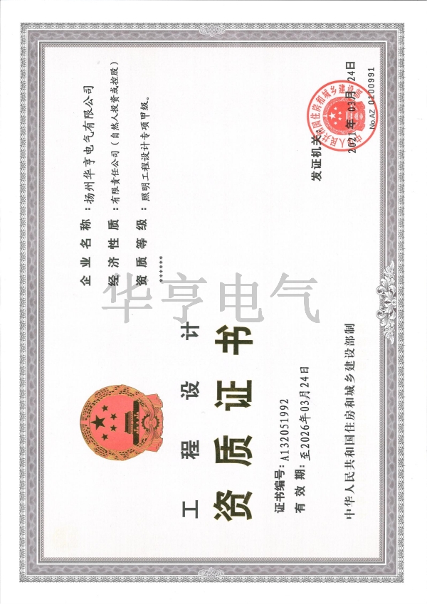 工程设计资质证书（甲级）