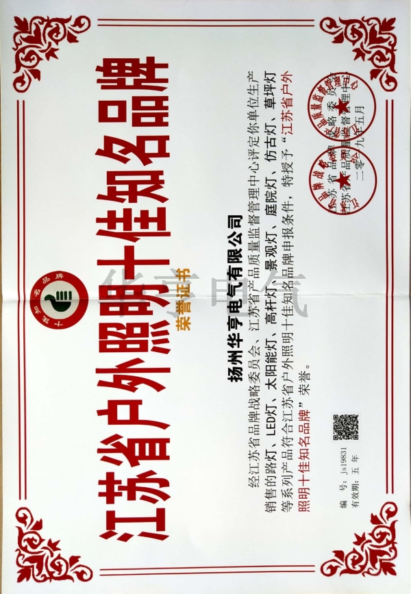 十佳知名品牌证书
